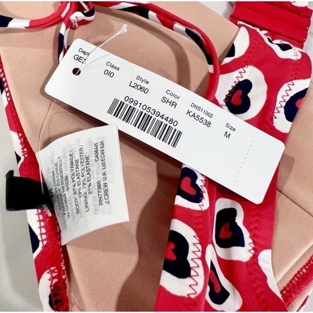 J Crew Hearts Woman Red/white Swimsuit 2 Piece Bikini Set Printed Hearts Medium - Picture 8 of 12